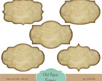 Vintage Paper Label Frames: Scrapbook Clipart, PNG (Digital Download)