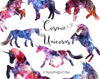 Unicorn clipart: "Cosmic Unicorns" galaxy unicorn graphics, magical clipart, galaxy clipart, unicorn silhouette, magical unicorns