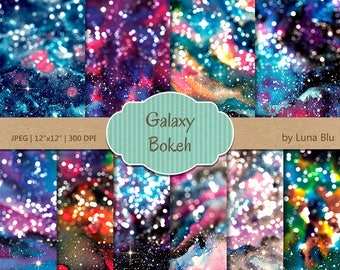 Galaxy Bokeh Digital Paper: Scrapbook Backgrounds (JPG, 12x12, 300dpi)