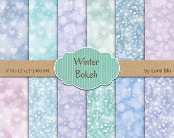 Bokeh Digital Paper: " Winter Bokeh Backgrounds" pastel bokeh textures, winter digital paper for Personal and Small Commercial Use