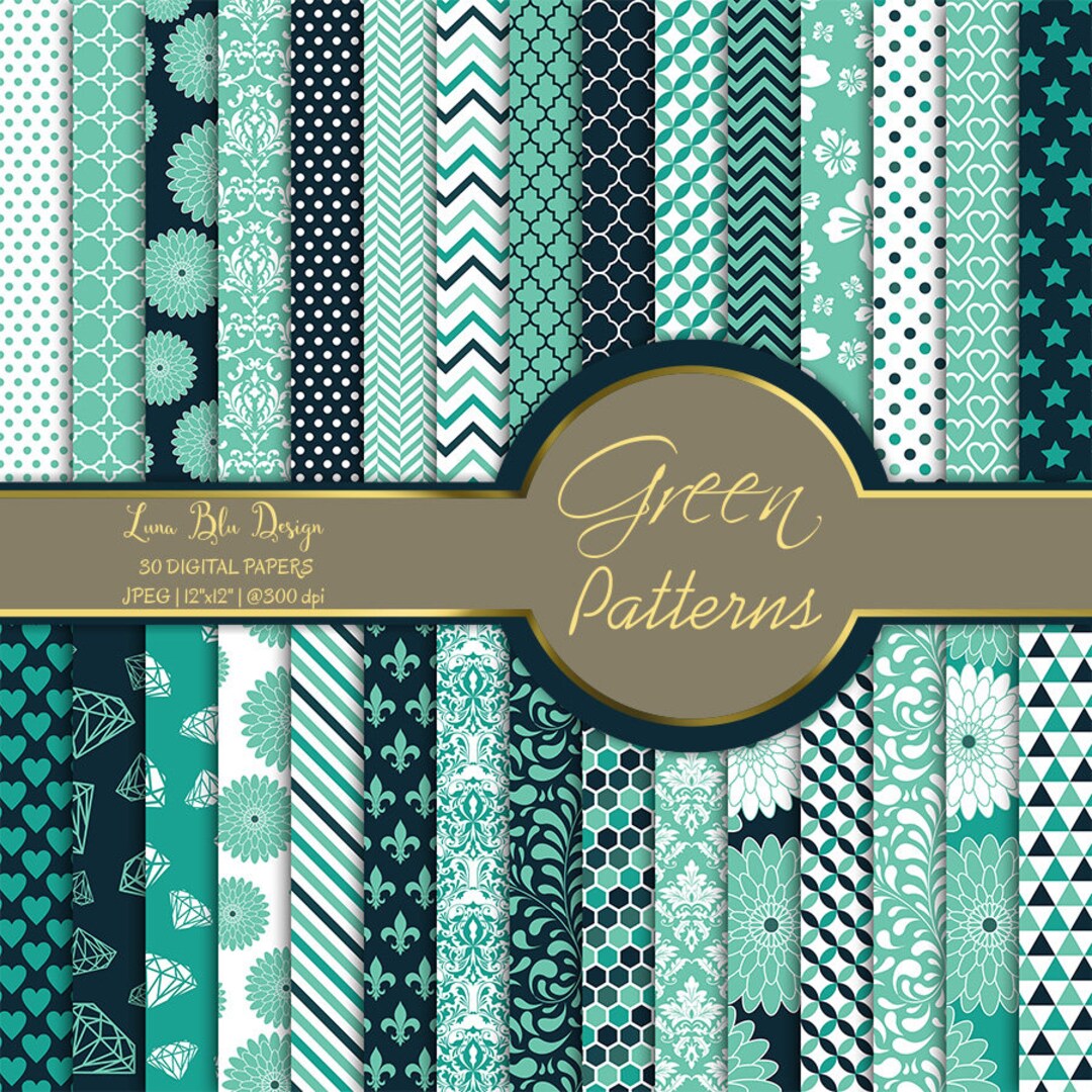 Green Digital Paper Pack: Floral, Damask, Geometric (digital Download ...