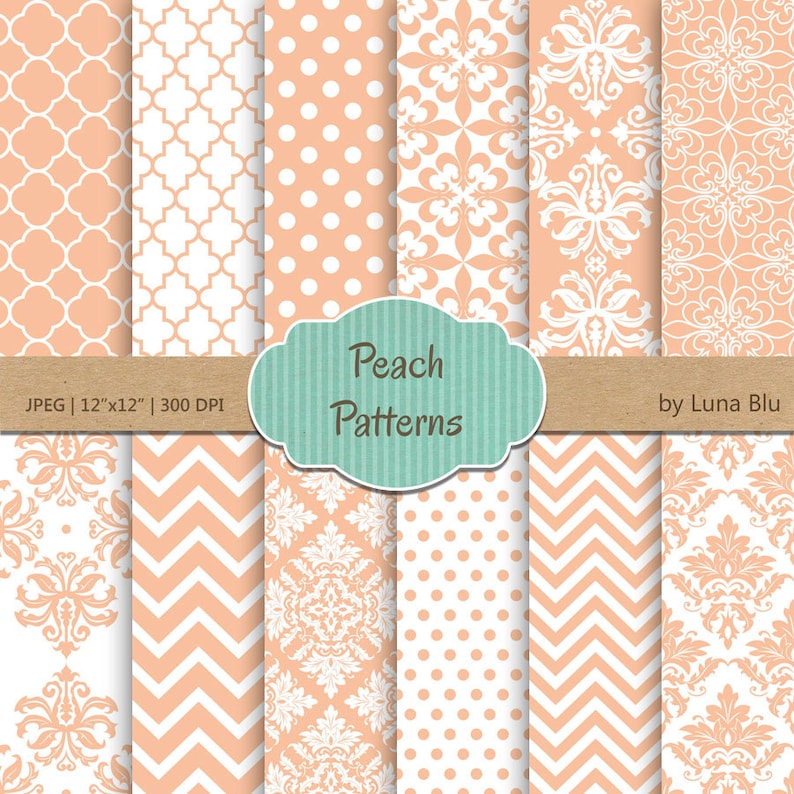 Peach Digital Paper peach Patterns Pastel Peach Etsy
