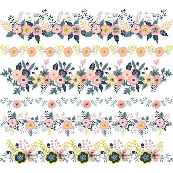 Floral Clipart Borders: PNG Flower Graphics (Digital Download)