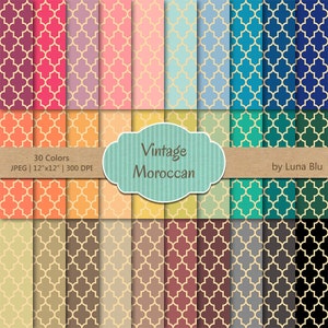Pack de papier numérique marocain : lot de « Vintage marocain » papier numérique, papier numérique quadrilobe, lot de 30, utilisation commerciale, mega pack