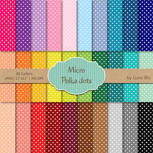 Polka Dots Digital Paper Pack: "Micro Polka Dots" digitales Bundle, Tupfen Scrapbook Papier, Satz von 30, kommerzielle Nutzung, MegaPack