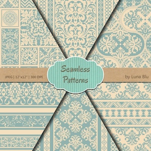 Scrapbook Papier: "Vintage Blue Musterdesigns" Vintage blau digitale Papier, nahtlose digitale Premiumpapier, blaue Hintergründe