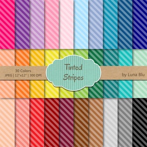 Strisce di carta digitale pacco: "Strisce colorate" carta digitale bundle, carta scrapbook strisce, set di 30, uso commerciale, mega pack