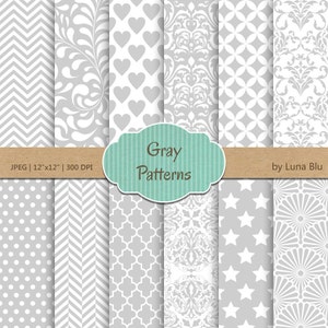 Graue Digital Papier: "Grau Muster" grau Scrapbook Papiere, für Einladungen, Cardmaking, Handwerk, stationär, Fotoalben