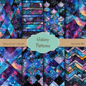 Galaxy Scrapbook Paper, Galaxy Patterns watercolor galaxy digital paper, nebula digital paper, night sky digital paper, galaxy backgrounds image 1