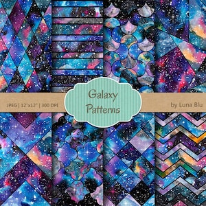 Galaxy scrapbook papier, "Galaxy patterns" aquarel Galaxy digitale papier, Nebula digitale papier, nachtelijke hemel digitale papier, Galaxy achtergronden