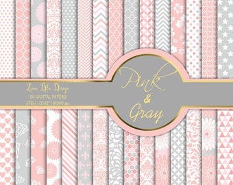 Pink & Gray Scrapbook Paper, 12x12 Pack (Digital Download