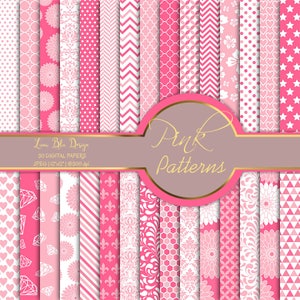 Digitale Hintergründe rosa, rosa Papier Pack, rosa Scrapbook Papier Digital, mit Blumenmuster, Damast, geometrischen Mustern, rosa Muster