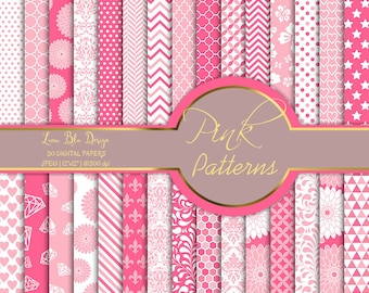 Pink digital backgrounds, pink digital paper pack, pink scrapbook paper digital, with florals, damask, geometric patterns, pink patterns