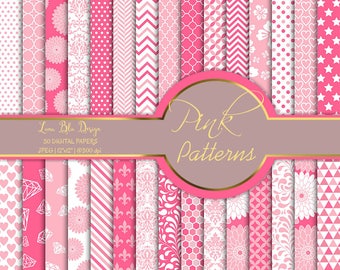 Roze digitaal papierpakket: bloemen, damast, geometrisch (digitale download)