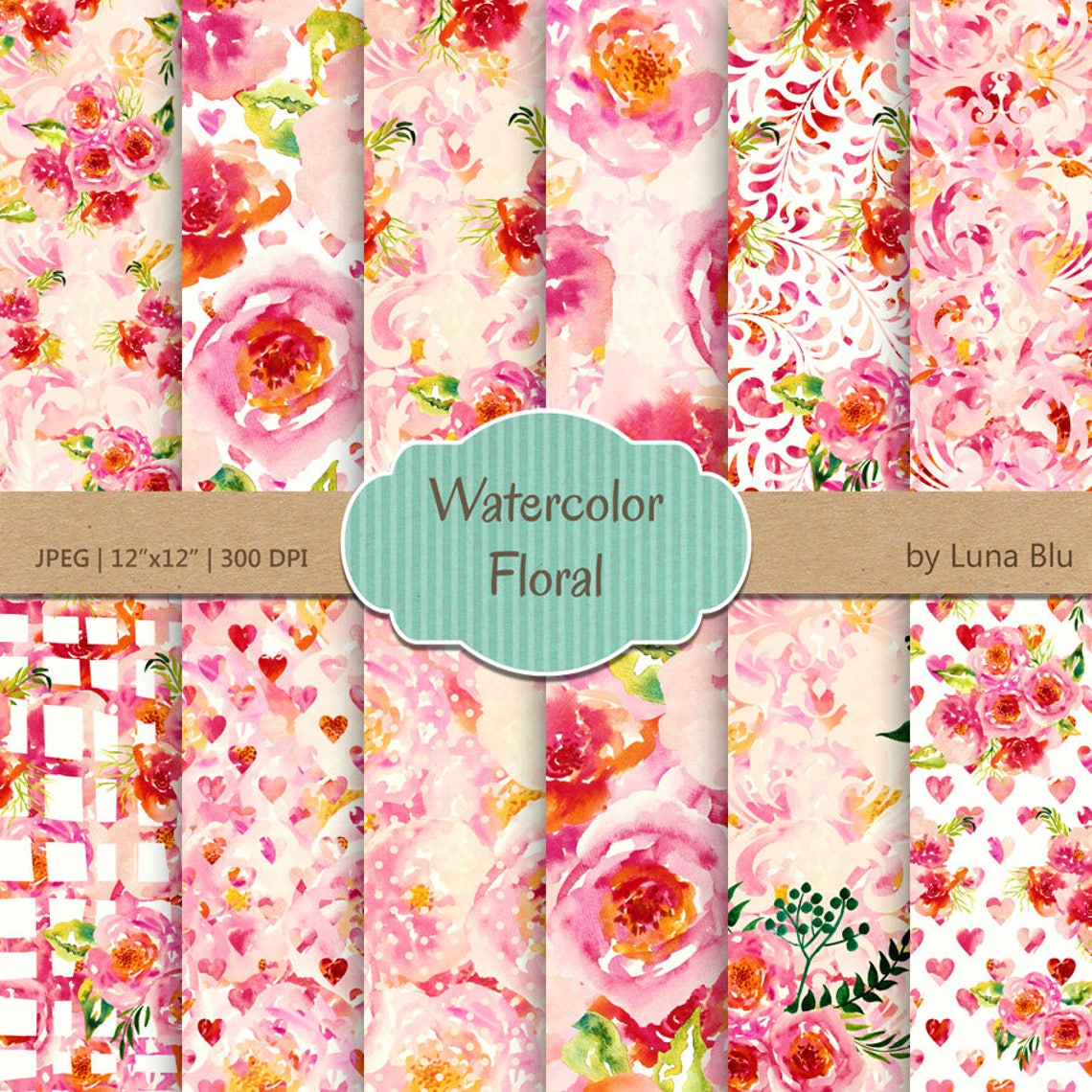 Floral Digital Paper watercolor Florals Pink Etsy