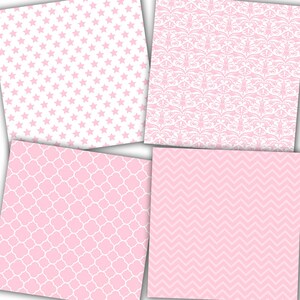 Baby Girl digital paper pack: It's a Girl light pink with hearts, stars, bears, dots, damasks, baby feet, baby scrapbook paper image 3