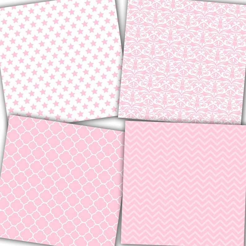 Baby Girl digital paper pack: It's a Girl light pink with hearts, stars, bears, dots, damasks, baby feet, baby scrapbook paper image 3