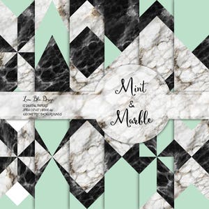 Marble Digital Paper, mint and marble backgrounds, marble geometric patterns, mint digital paper, marble scrapbook paper, white marble