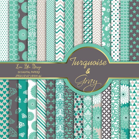 Turquoise and Gray Digital Paper Commercial Use Turquoise | Etsy