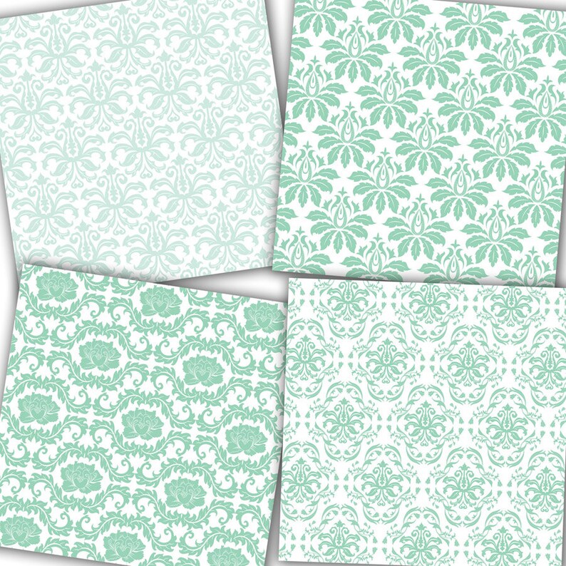 Damask Digital Paper Mint Damasks mint green Etsy