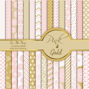 Uso commerciale della carta digitale rosa e oro, sfondi digitali rosa, confezione di carta digitale rosa, carta scrapbook rosa, oro e rosa