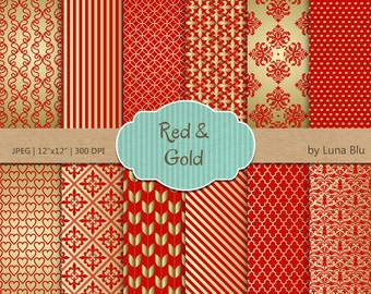 Red and Gold Christmas Digital Paper: Scrapbook & Invitation Designs (Digital Download)