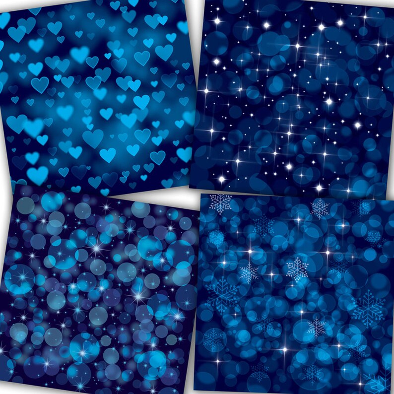 sparkles heart bokeh with stars Instant Download Bokeh Digital Paper Pack: Blue Bokeh blue digital paper