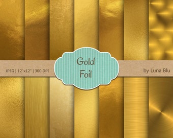 Gold Foil Digital Paper: "Metallic Gold Paper" Gold Scrapbook Paper, Gold Foil Paper, Gold Backgrounds, Gold textures, brushed metal