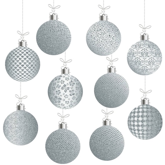 Buy Silver Christmas Clipart, Silver Christmas Ornaments, Silver Xmas  Clipart, Glitter Christmas Balls, Silver Christmas Baubles Clipart Online  in India 