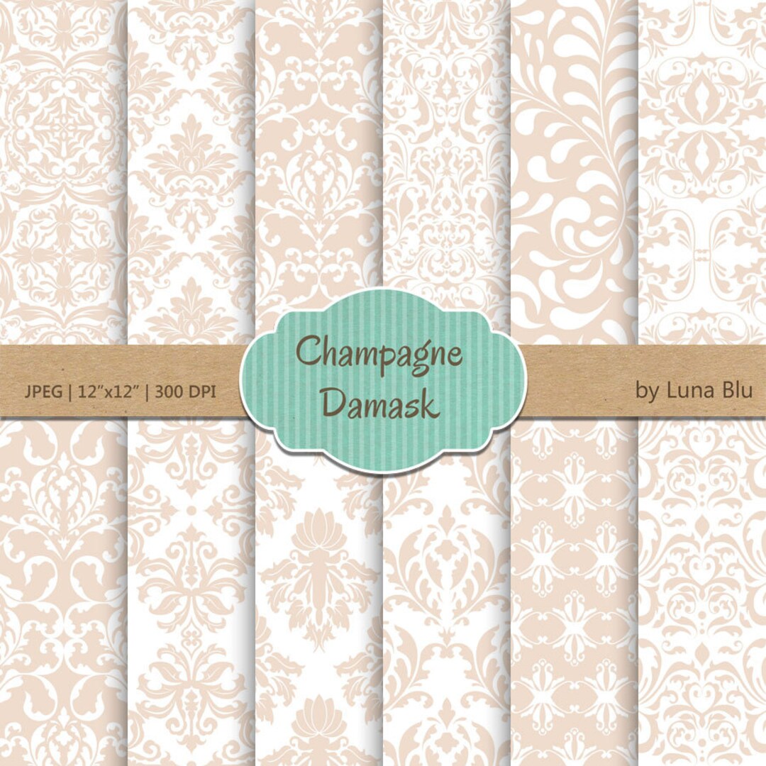Champagne Digital Paper: "champagne Damask " Ivory, Sand, Beige, Damask ...