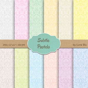 Pastell Digital Papier: "Subtile Pastelle" weichen Pastell digitale Papier, Damast Muster, subtile digitale Papier für Scrapbooking, Cardmaking, Handwerk