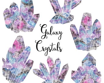Watercolor Crystals clipart: "Galaxy Crystals" watercolor clipart, crystal clusters, gems clipart, gemstone clipart, watercolor clipart