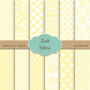 Weiches gelb Digital Papier: "Baby Gelb Muster" sanftes Gelb, hellgelb, Pastell gelb, für Einladungen, Scrapbooking, cardmaking