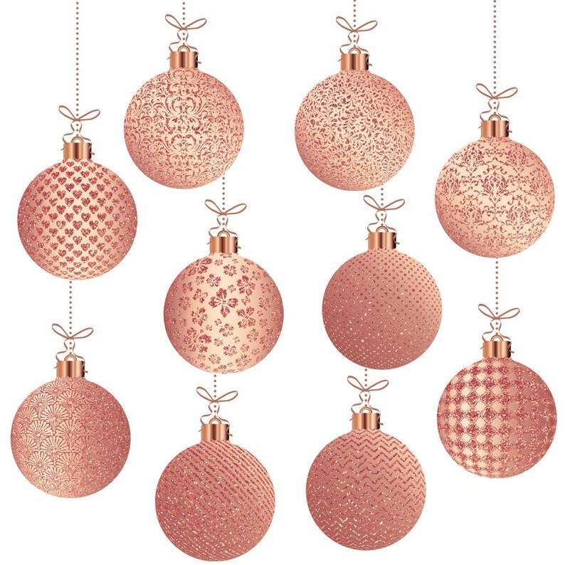 Rose Gold Christmas Clipart Rose Gold Christmas Ornaments Etsy