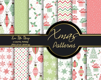 Christmas scrapbook papers, digital scrapbooking, christmas digital paper commercial use, christmas backgrounds, holiday digital papers