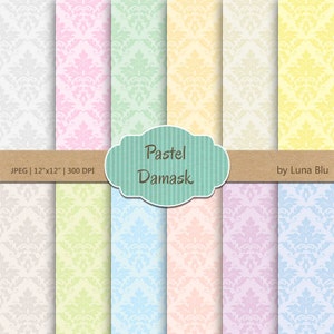 : Damast Digital "Pastell Damast" weichen Pastell digitale Papier, Damast-Muster, für Scrapbooking, Cardmaking, Handwerk
