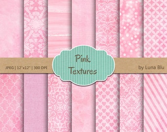 Textured Digital Paper: "Pink Textures" pink digital paper, pink backgrounds, textured backgrounds, watercolor, bokeh, linen, canvas