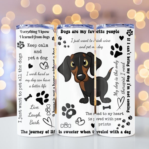 Daschund Tumbler Wrap, 20oz Skinny Tumbler Design, Dog Mom Digital Download, Animal Lover Dog Sublimation PNG