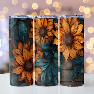3D Sunflower Tumbler Wrap, Seamless Pattern, Sunflower Sublimation Design, Digital Download, PNG