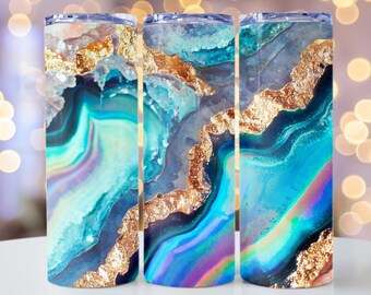 Emballage PNG pour gobelet géode bleu : gobelet mince 20 oz en sublimation (téléchargement numérique)