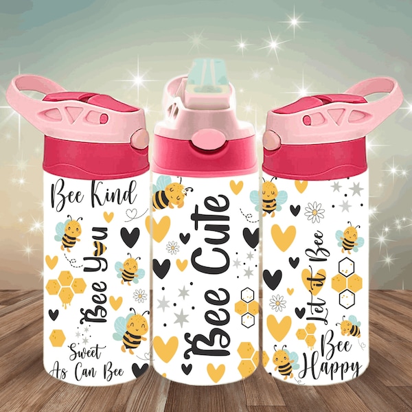 Bumble Bee Kid's 12oz Sippy Cup, Sublimation PNG Design, Digital Download, 12oz Tumbler Wrap, Cute Cartoon Water Bottle