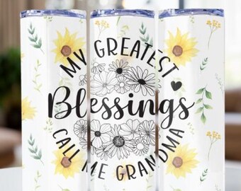 Envoltorio de vaso para abuela PNG, diseño floral de sublimación (descarga digital) Regalo para abuela