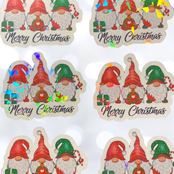 Christmas Gnome Sticker Set of 6, Water Bottle Sticker, Holiday Decal, Christmas Label, Laptop Sticker, Christmas Gift