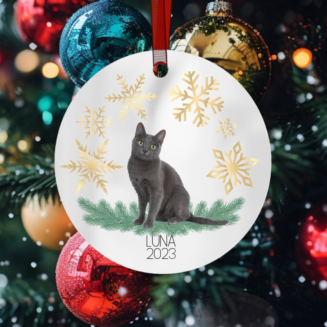 Gray Cat Ornament Metal Christmas Ornament Custom Cat Ornament Pet Gift Cat Keepsake Cat Lover