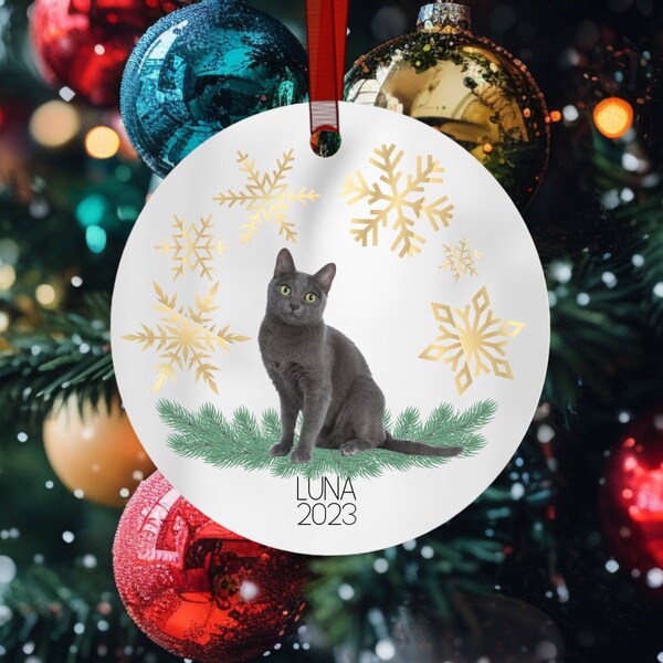 Gray Cat Ornament Metal Christmas Ornament Custom Cat Ornament Pet Gift Cat Keepsake Cat Lover Gift