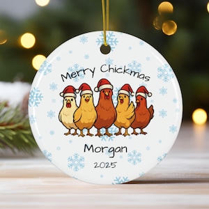Merry Chickmas Ornament | Custom Chicken Christmas Ornament | Chicken Lover Gift | Friend Gift for Farmer Orn_111
