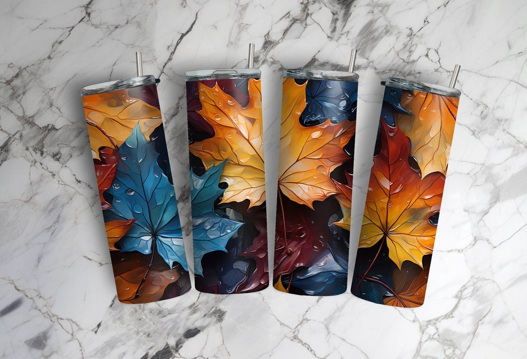 3D Fall Leaves Tumbler Wrap, 20 Oz Skinny Tumbler Sublimation Design ...
