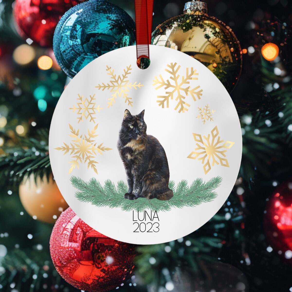 Tortoiseshell Cat Ornament Metal Christmas Ornament Custom Cat Ornament Pet Gift Cat Keepsake