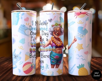 Vaso de abuela divertido, Descarga digital PNG, Regalo para la abuela, Diseño de envoltura de vaso de sublimación, Regalo divertido para la abuela, Vaso de vibraciones de playa