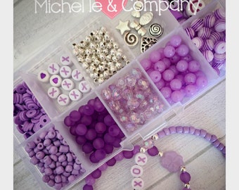 DIY Shades of Purple Bracelet kit Stretchy Bracelet Bead kit Creative Bead Activity kit  Beaded Name Bracelet Kit Friendship bracelets BFF